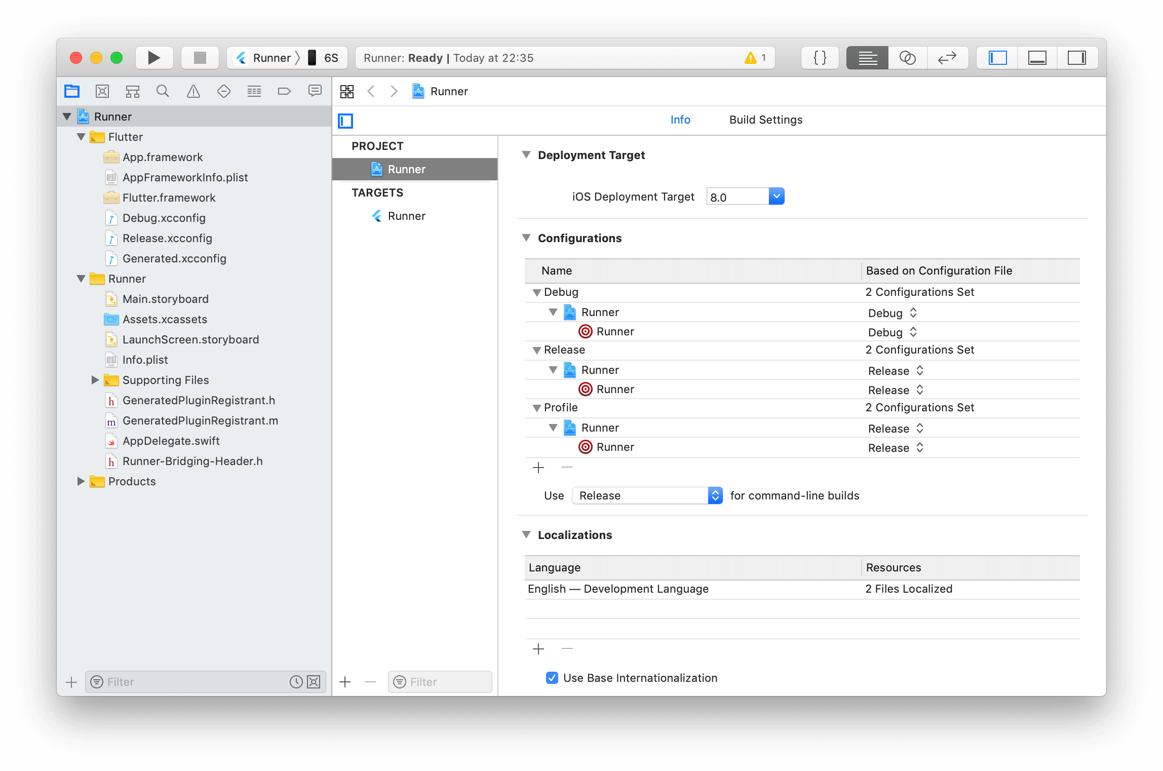 iOS project open in Xcode