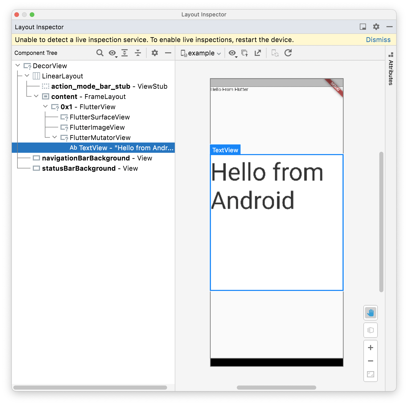 Hybrid Composition inside Flutter app in Android Studio Layout Inspector